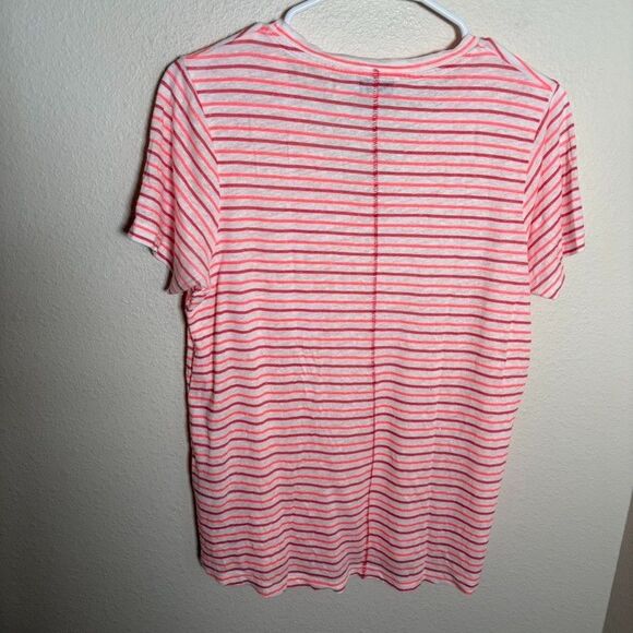 Vineyard Vines T-Shirt Women's Small Pink Striped V-Neck Short Sleeve Linen Top - Picture 4 of 8